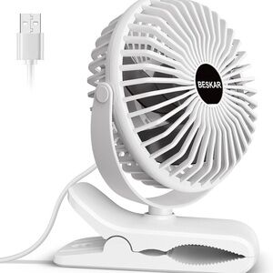 BESKAR Clip on Portable, 360° Rotation Quiet Stroller Fan with 3 Speeds